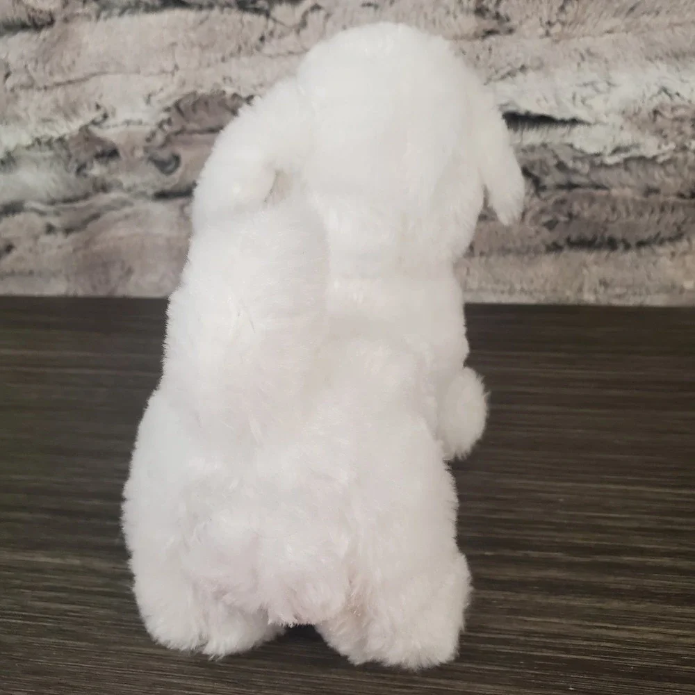 Standing White Puppy Dog Plush Wearing Red‎ Satin Bow 7